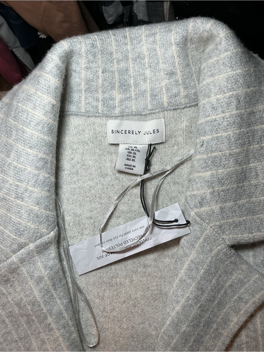 Light Gray Ribbed Open Front Cardigan Jacket - Picture 5 of 7
